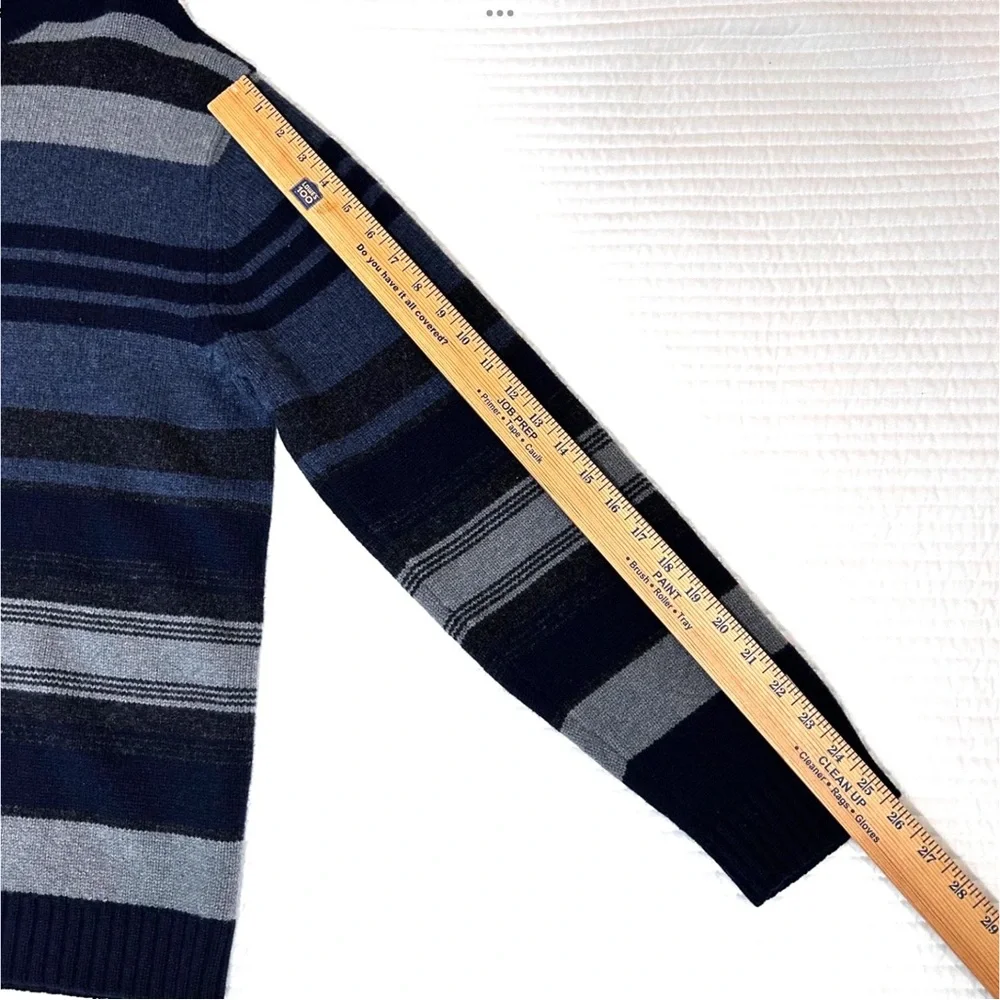 Vtg Banana Republic 100% Lambs Wool Turtleneck Sweater Mens XL Navy Striped
